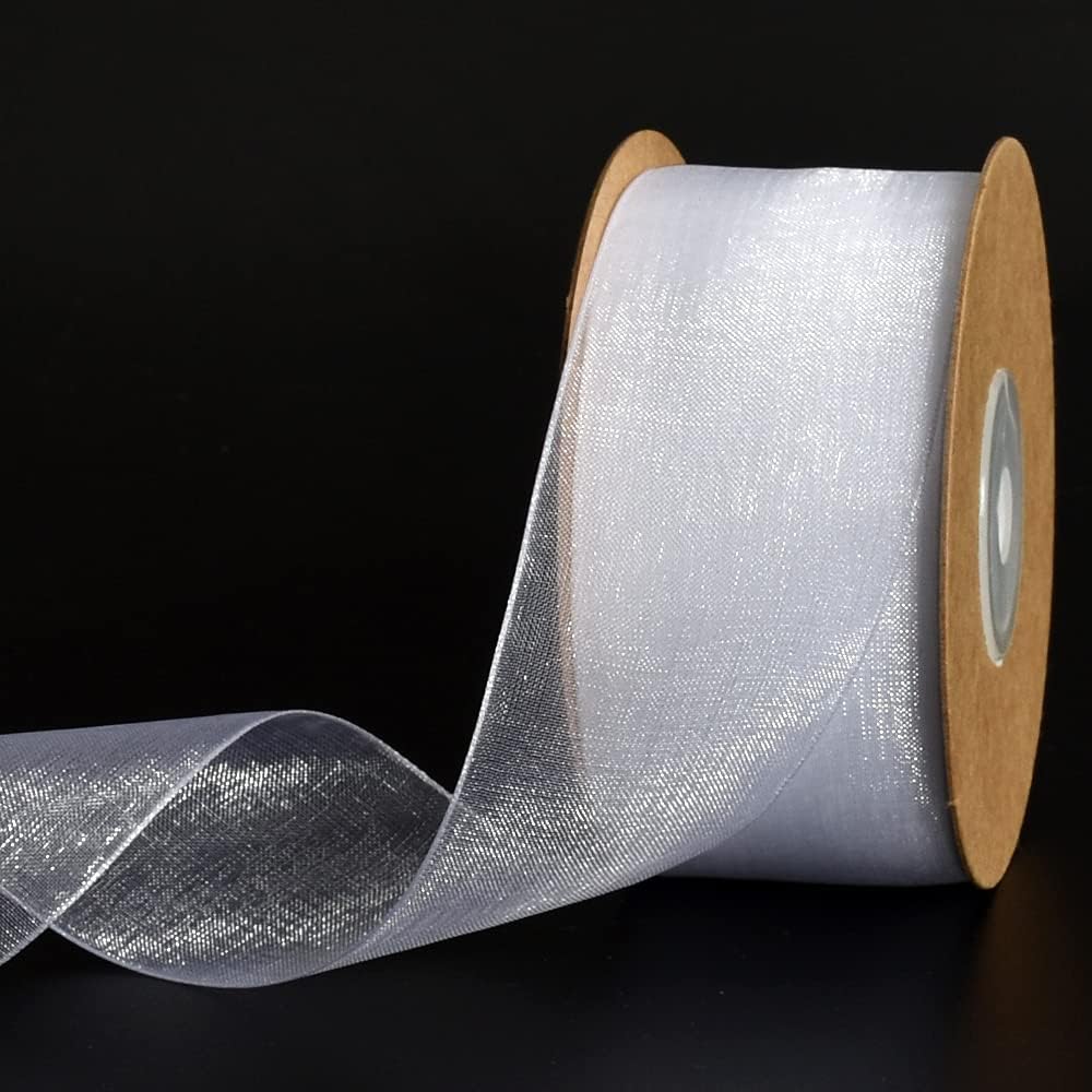 1-1/2 Inch White Organza Ribbon 25 Yards Sheer Chiffon Ribbons for Crafts Wedding Christmas Tree Decorations Valentine's Day Gift Wrapping Bow Making Floral Bouquets Wrapping - Just Closeouts Canada Inc.