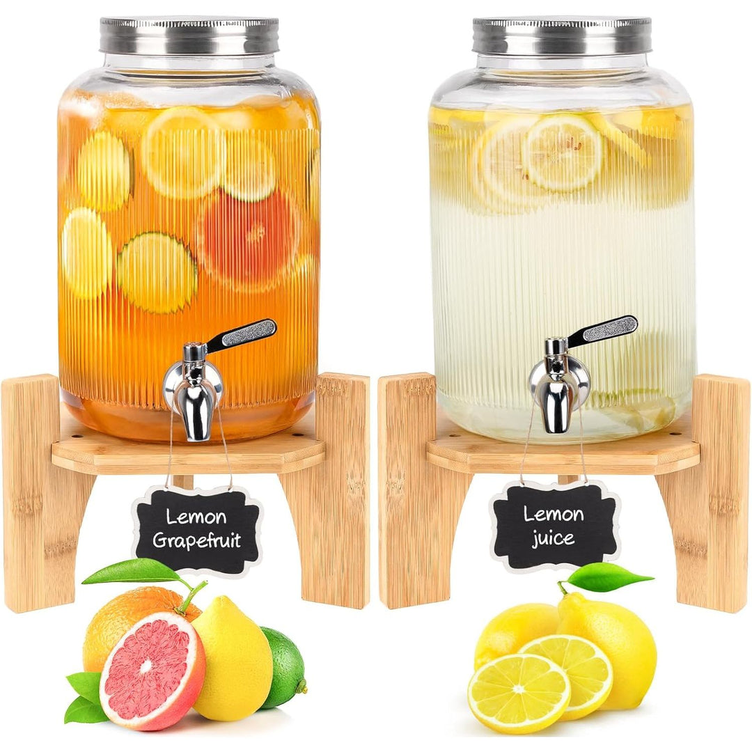 1 Gallon Glass Drink Dispenser for Parties 2Pack, Beverage Dispenser with Wood Stand, Drink Dispenser with 304 Stainless Steel Spigot Leakproof - Just Closeouts Canada Inc.