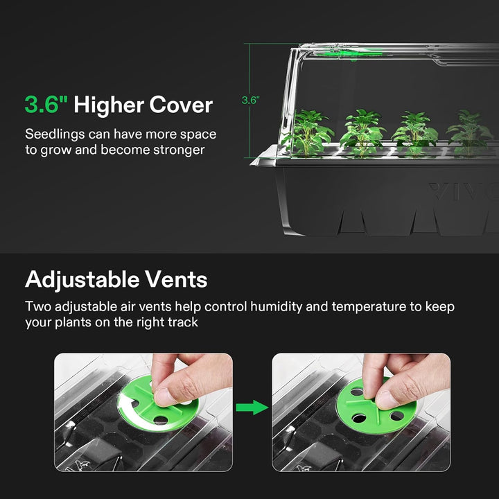 1 - Pack 40 - Cell Seed Starter Trays with 1 Set of LED Lights and 10"x20.75" Seedling Heat Mat, 3.6" Higher Cover, Adjustable Vents, Drainage Holes, Green Propagation Tray for Planting Seeds - Just Closeouts Canada Inc.