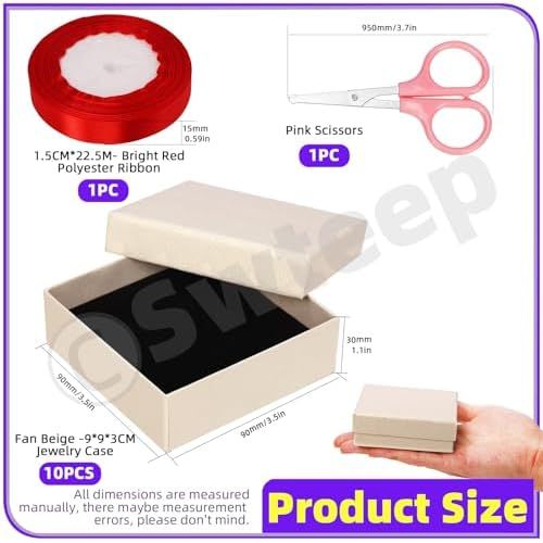 10 Beige Jewelry Gift Boxes with Ribbon and Scissors - Just Closeouts Canada Inc.X0043BX519