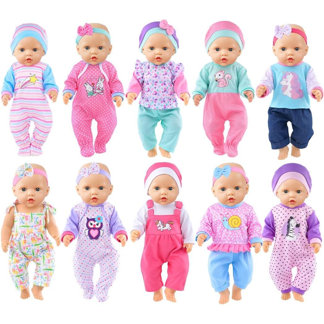 10 Colourful Baby Doll Outfits with Hats & Headbands – 15–17 Inch - Just Closeouts Canada Inc.