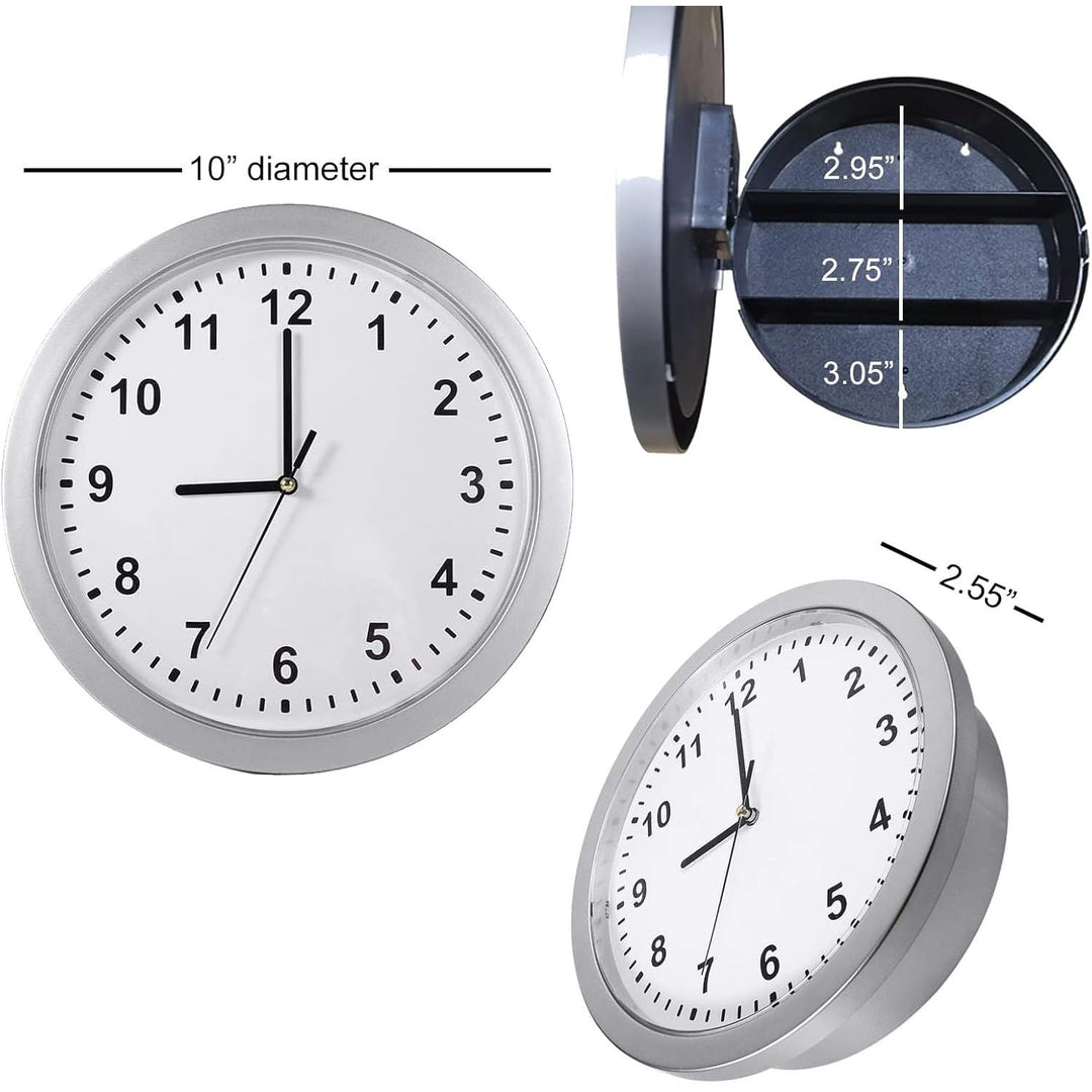 10 Inch Plastic Wall Clock with Hidden Safe, Indoor Cool Hidden Compartment Clock Diversion Safe with Secret Interior Storage for Jewelry, Cash, Valuables (Silver) - Just Closeouts Canada Inc.