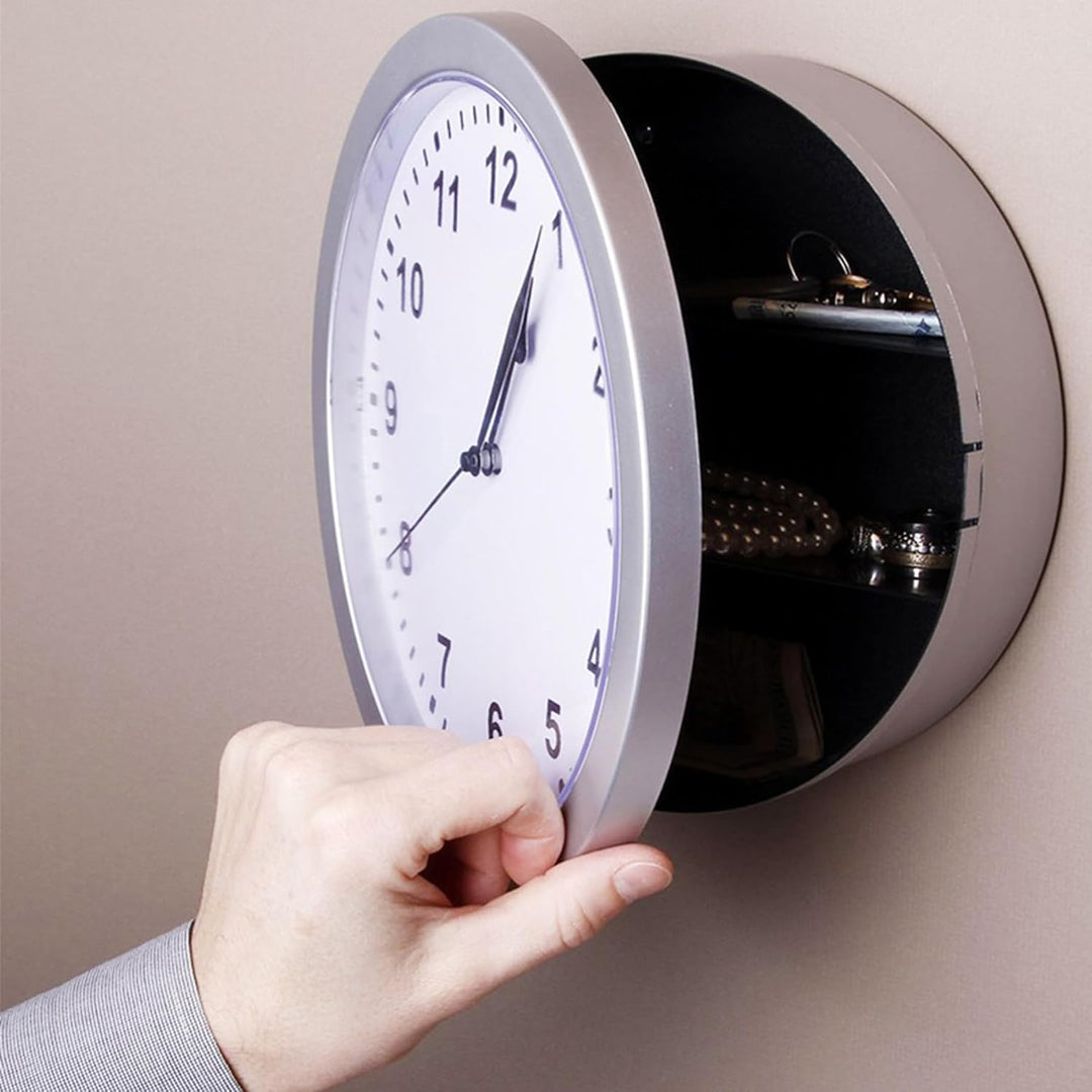10 Inch Plastic Wall Clock with Hidden Safe, Indoor Cool Hidden Compartment Clock Diversion Safe with Secret Interior Storage for Jewelry, Cash, Valuables (Silver) - Just Closeouts Canada Inc.