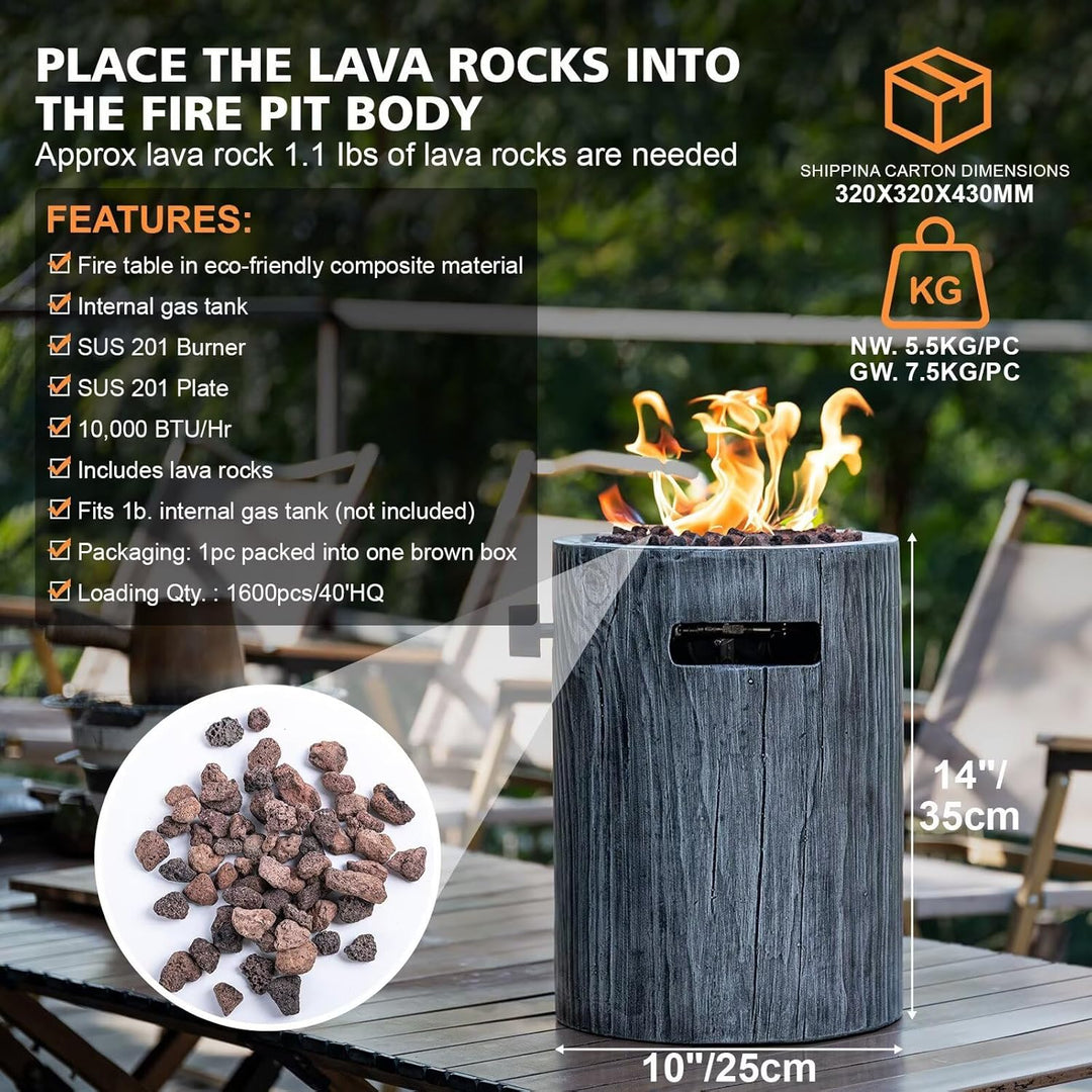 10 Inch Propane Fire Pit Round Base, 10,000 BTU Outdoor Propane Fire Pit with Lava Rocks, Fire Water Resistant Anti - Freezing Composite Materials, CSA Certified Fire Pit for Patio, Garden - Just Closeouts Canada Inc.