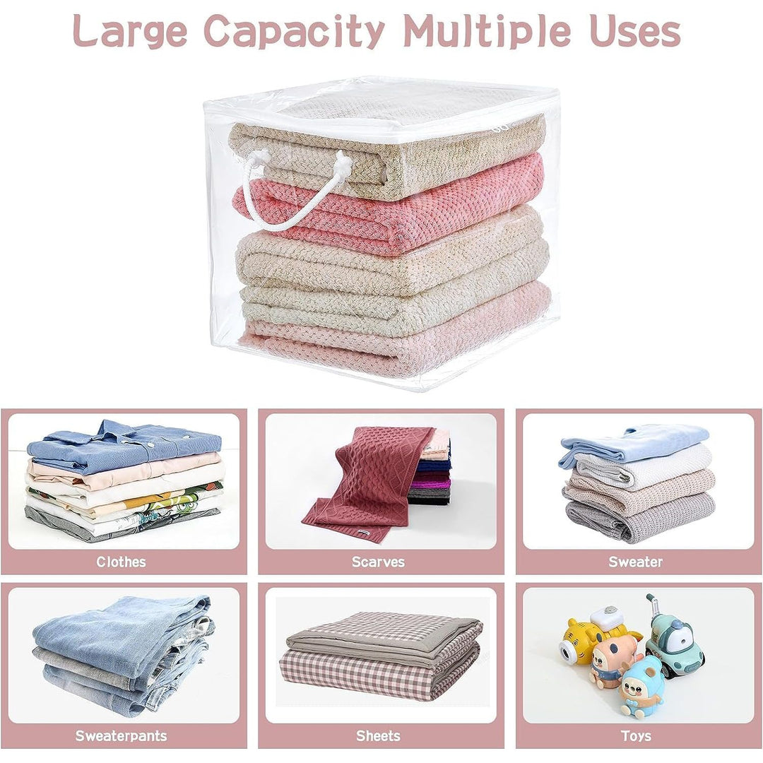 10 Pack Clear Zippered Storage Bags with Handles, PVC Storage Cube with Two - way Zipper, Foldable Closet Organizer Bed Sheet Organizer, Plastic Moving Bag Bin for Clothes, Towel, Sweater - Just Closeouts Canada Inc.