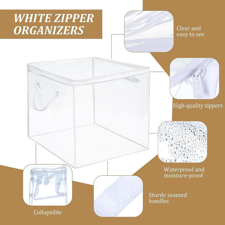 10 Pack Clear Zippered Storage Bags with Handles, PVC Storage Cube with Two - way Zipper, Foldable Closet Organizer Bed Sheet Organizer, Plastic Moving Bag Bin for Clothes, Towel, Sweater - Just Closeouts Canada Inc.
