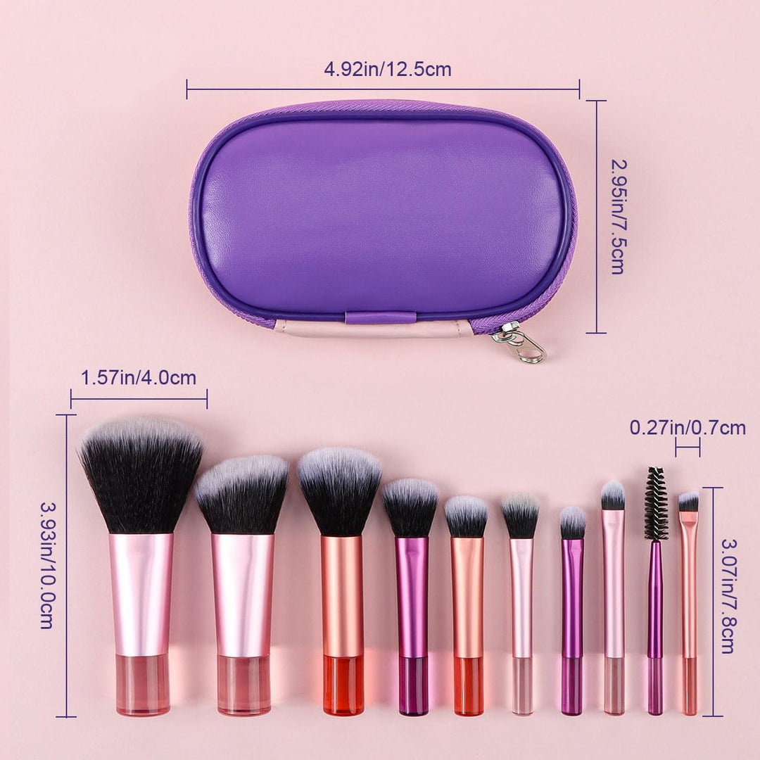 10-Piece Mixed-Colour Travel Makeup Brush Set with Pouch - Just Closeouts Canada Inc.