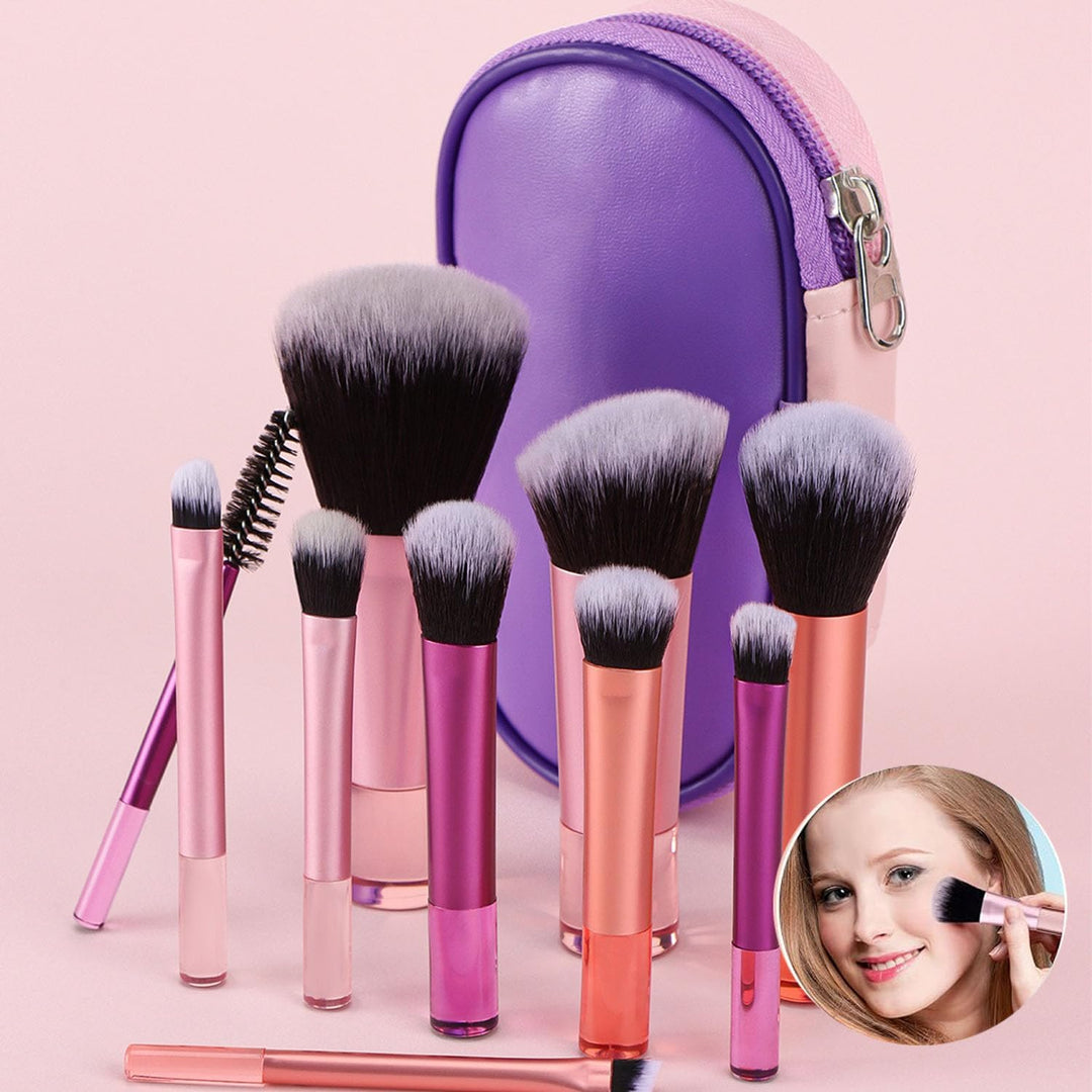 10-Piece Mixed-Colour Travel Makeup Brush Set with Pouch - Just Closeouts Canada Inc.