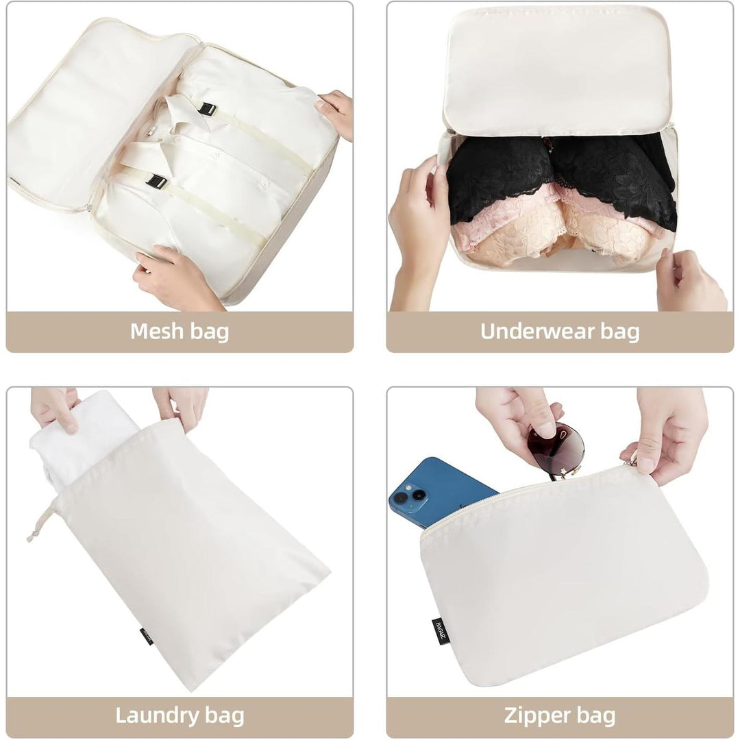 10 Set Packing Cubes Various Sizes Packing Organizer for Travel Accessories Luggage Carry On Suitcase - Cream - Just Closeouts Canada Inc.