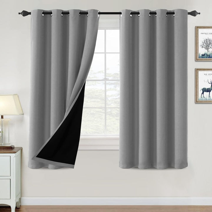 100% Blackout Curtains for Bedroom Thermal Insulated Blackout Curtains 63 inch Length Heat and Full Light Blocking Curtains for Living Room with Black Liner 2 Panels Set, Dove Gray - Just Closeouts Canada Inc.