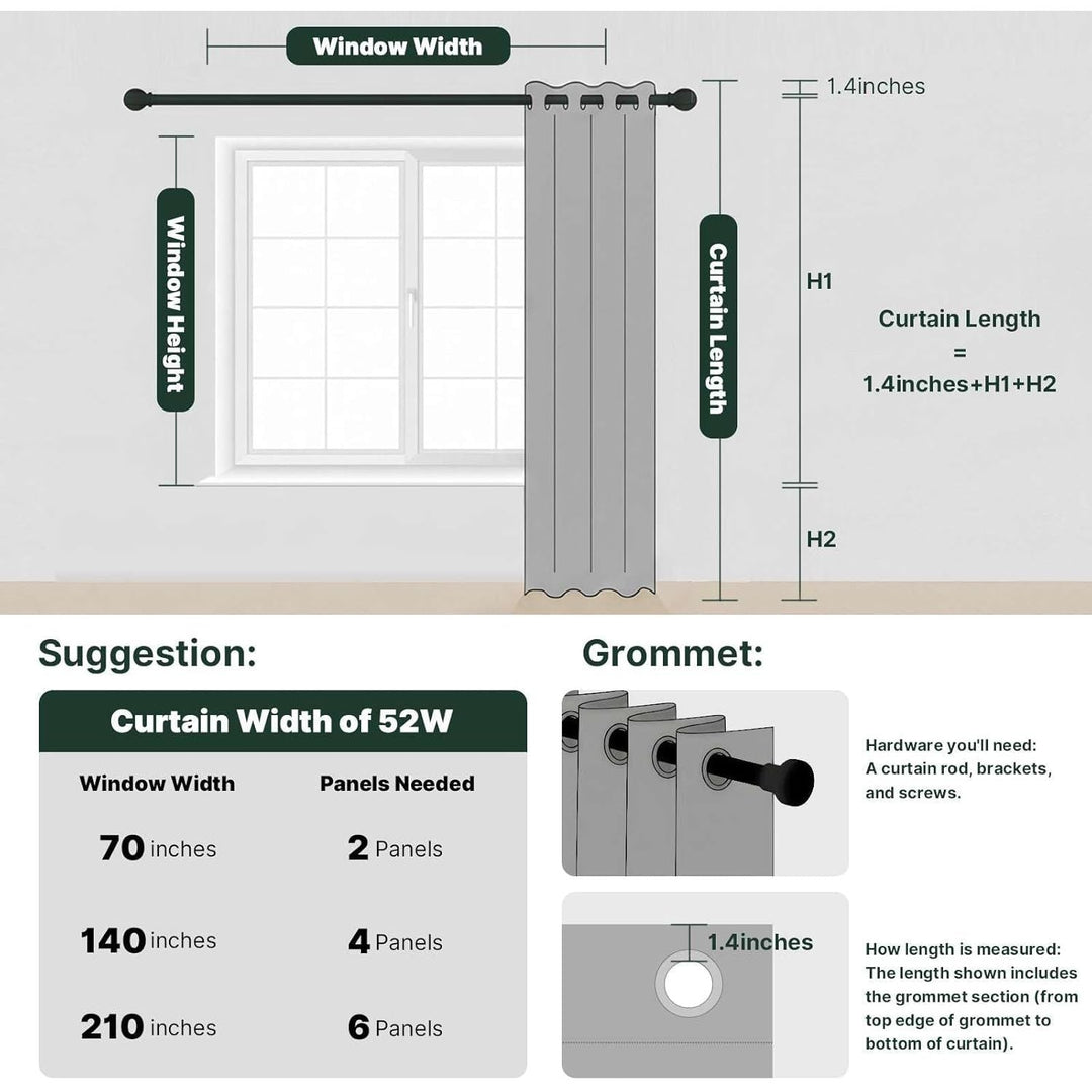 100% Blackout Curtains for Bedroom, Thermal Insulated Blackout Curtains Sage Green 96 inch Long, Heat and Light Blocking Curtains for Living Room Grommet Window Curtains 2 Panels Set - Just Closeouts Canada Inc.