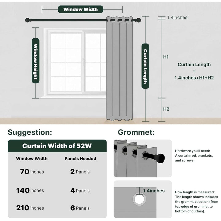 100% Blackout Curtains for Bedroom, Thermal Insulated Blackout Curtains Sage Green 96 inch Long, Heat and Light Blocking Curtains for Living Room Grommet Window Curtains 2 Panels Set - Just Closeouts Canada Inc.