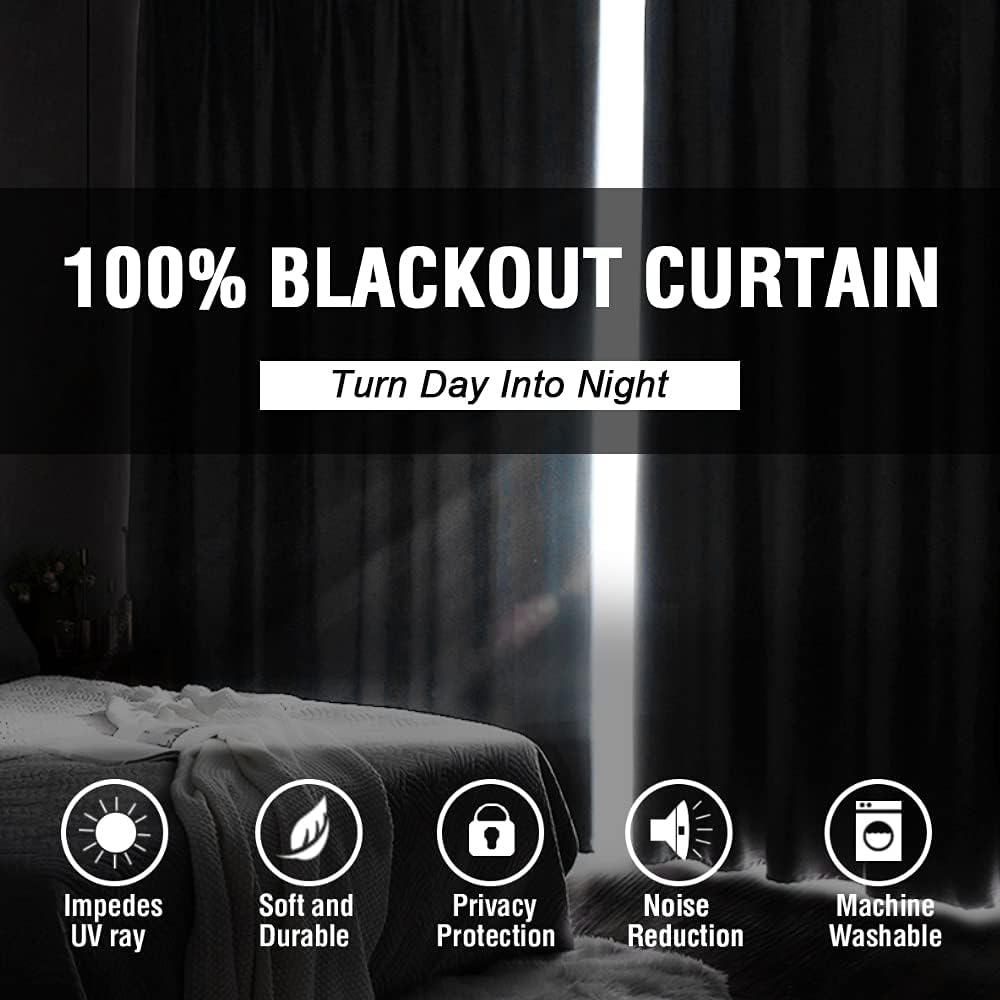 100% Blackout Curtains for Bedroom, Thermal Insulated Blackout Curtains Sage Green 96 inch Long, Heat and Light Blocking Curtains for Living Room Grommet Window Curtains 2 Panels Set - Just Closeouts Canada Inc.