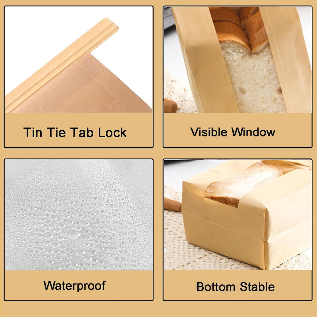 100 Kraft Bread Bags with Windows and Tin Ties, 13.7 × 8.2 × 3.5 In. - Just Closeouts Canada Inc.