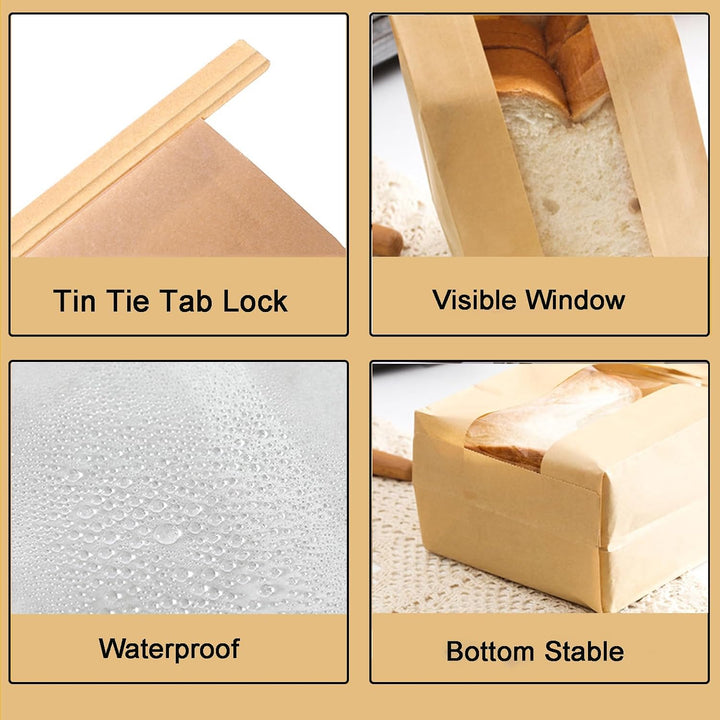 100 Kraft Bread Bags with Windows and Tin Ties, 13.7 × 8.2 × 3.5 In. - Just Closeouts Canada Inc.