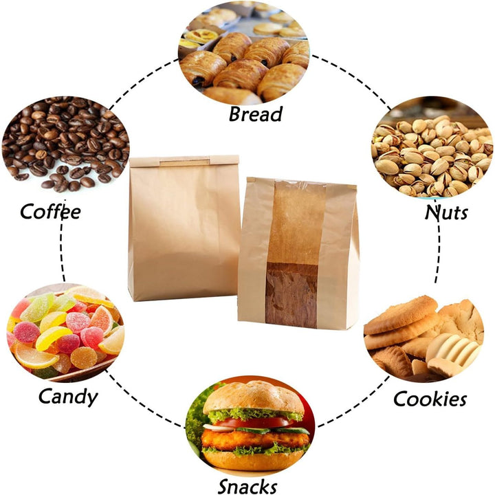 100 Kraft Bread Bags with Windows and Tin Ties, 13.7 × 8.2 × 3.5 In. - Just Closeouts Canada Inc.