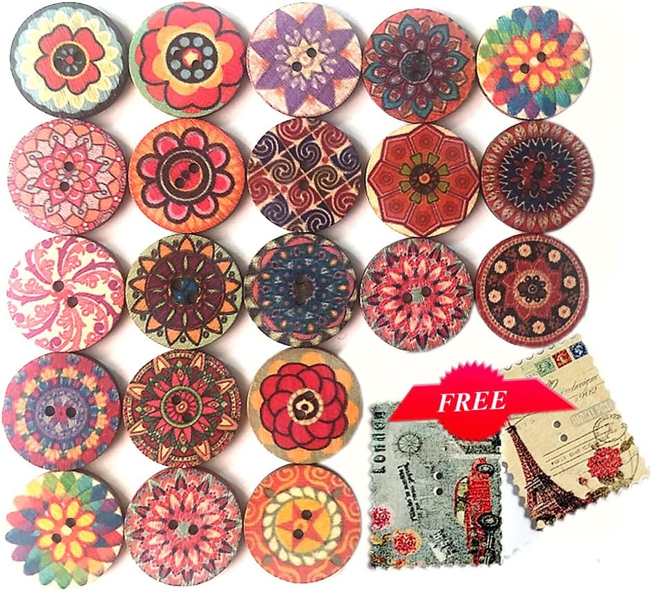 100 assorted 1-inch colourful wood buttons