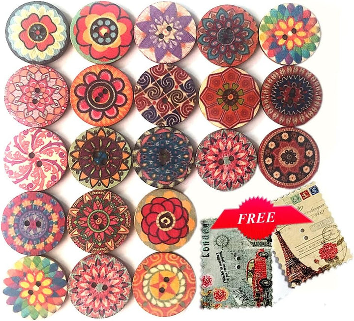 100 assorted 1-inch colourful wood buttons