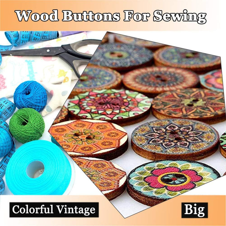 Assorted 1-inch colourful wood buttons, view 2