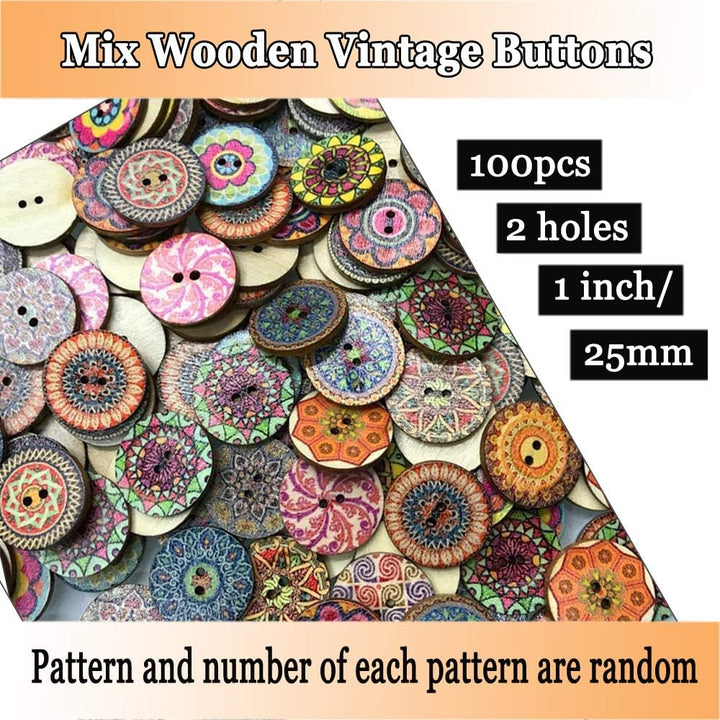Assorted 1-inch colourful wood buttons, view 3