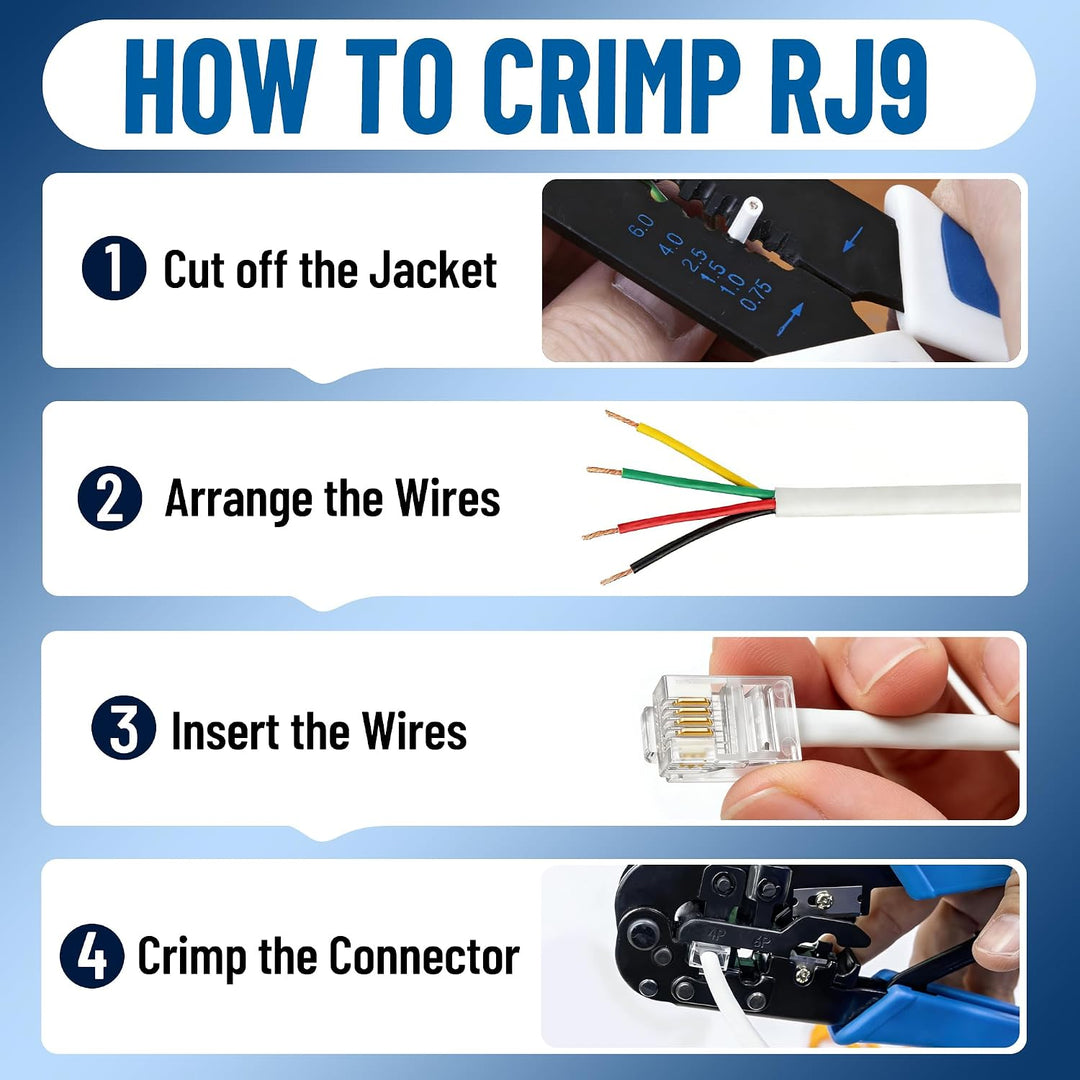 100-Pack Clear RJ9 4P4C Handset Cord Crimp Plugs - Just Closeouts Canada Inc.
