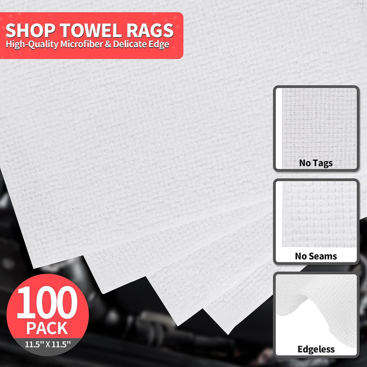 100-Pack White Microfiber Cleaning Cloths, 11.5 × 11.5 in - Just Closeouts Canada Inc.X0042YG3T3