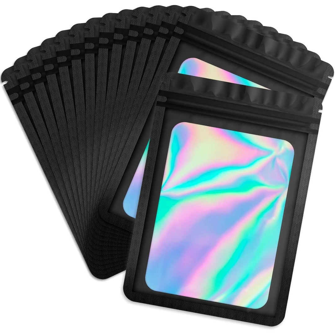 100 pcs Black Mylar Holographic Bags Packaging Bags,Clear Resealable Foil Pouch Zipper Bags for Food Storage,Lipgloss,Jewelry,Eyelash Packaging (3.5''x6.3'') - Just Closeouts Canada Inc.