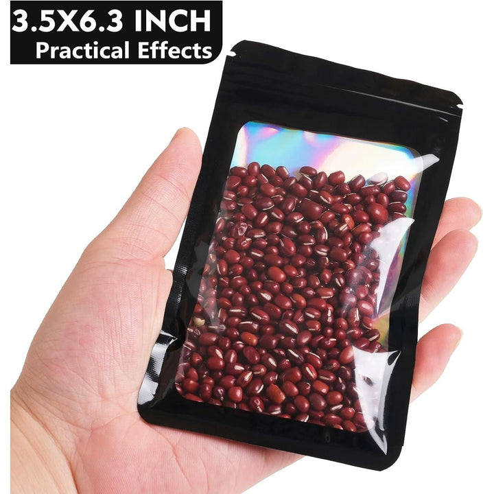 100 pcs Black Mylar Holographic Bags Packaging Bags,Clear Resealable Foil Pouch Zipper Bags for Food Storage,Lipgloss,Jewelry,Eyelash Packaging (3.5''x6.3'') - Just Closeouts Canada Inc.