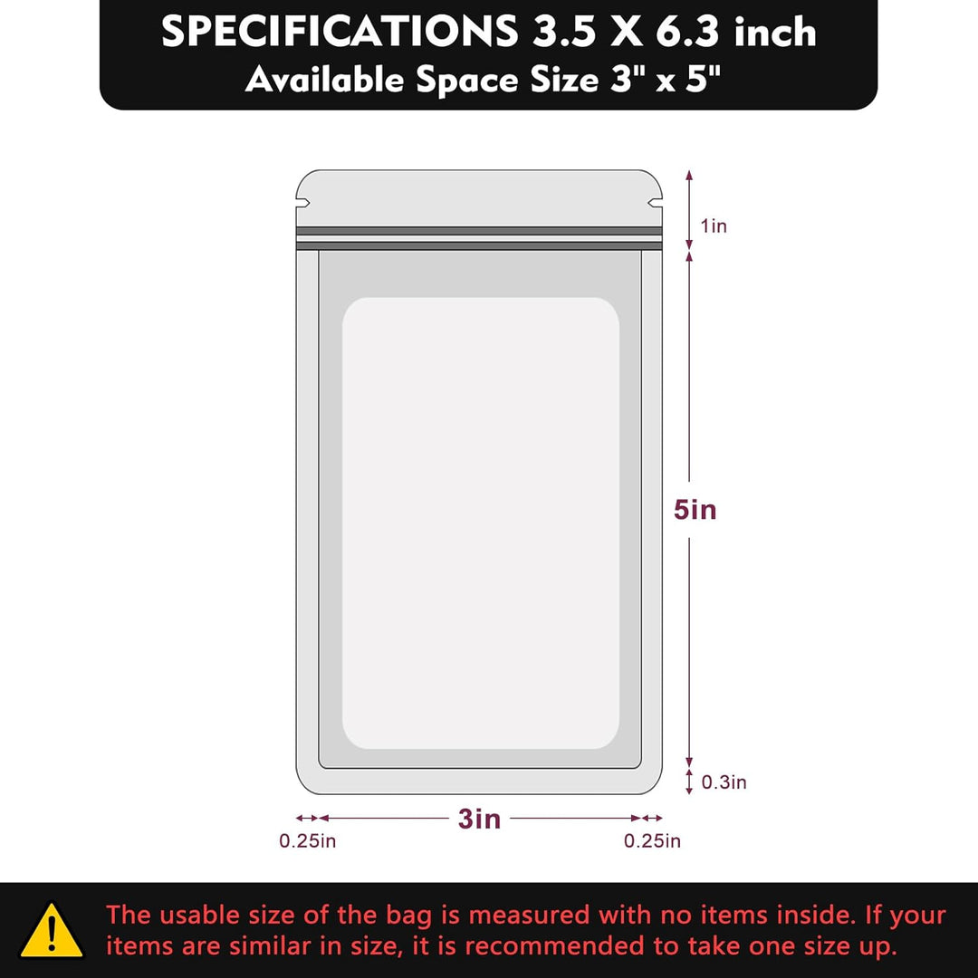 100 pcs Black Mylar Holographic Bags Packaging Bags,Clear Resealable Foil Pouch Zipper Bags for Food Storage,Lipgloss,Jewelry,Eyelash Packaging (3.5''x6.3'') - Just Closeouts Canada Inc.