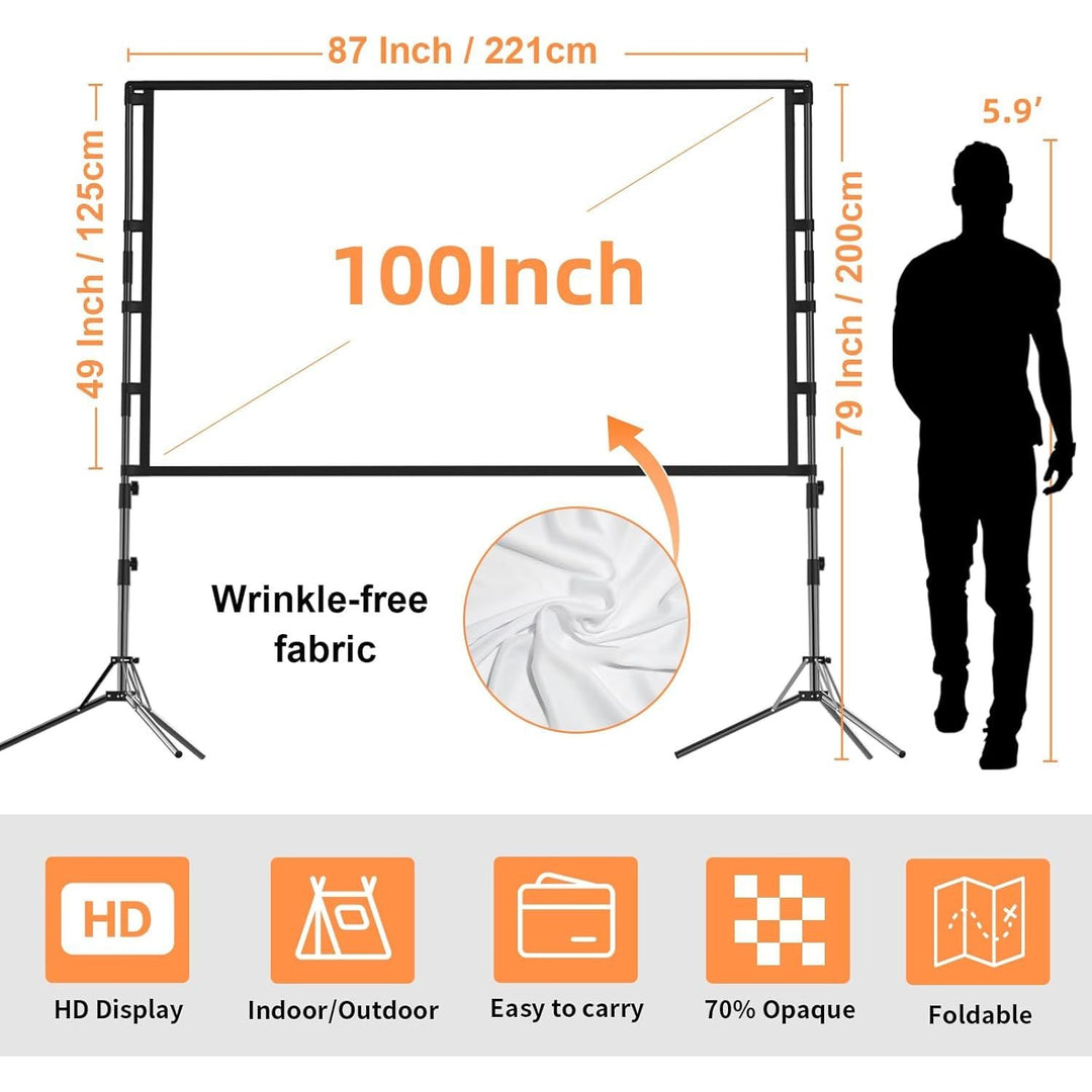 100 Projector Screen with Stand Foldable Portable Movie Screen 100”（16：9）, HD 4K Double Sided Projection Screen with Carry Bag Indoor Outdoor Video Screen for Home Theater - Just Closeouts Canada Inc.
