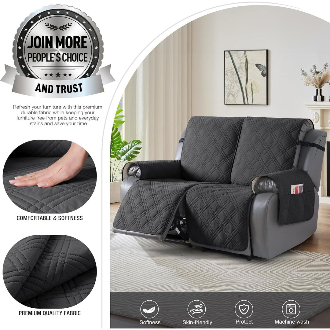 100% Waterproof Loveseat Recliner Cover, Non Slip Split Recliner Couch Cover with Elastic Straps, Washable Reclining Sofa Cover Furniture Protector for Kids, Pets(2 Seater, Dark Gray) - Just Closeouts Canada Inc.X003VZ7QBN