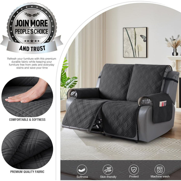 100% Waterproof Loveseat Recliner Cover, Non Slip Split Recliner Couch Cover with Elastic Straps, Washable Reclining Sofa Cover Furniture Protector for Kids, Pets(2 Seater, Dark Gray) - Just Closeouts Canada Inc.X003VZ7QBN