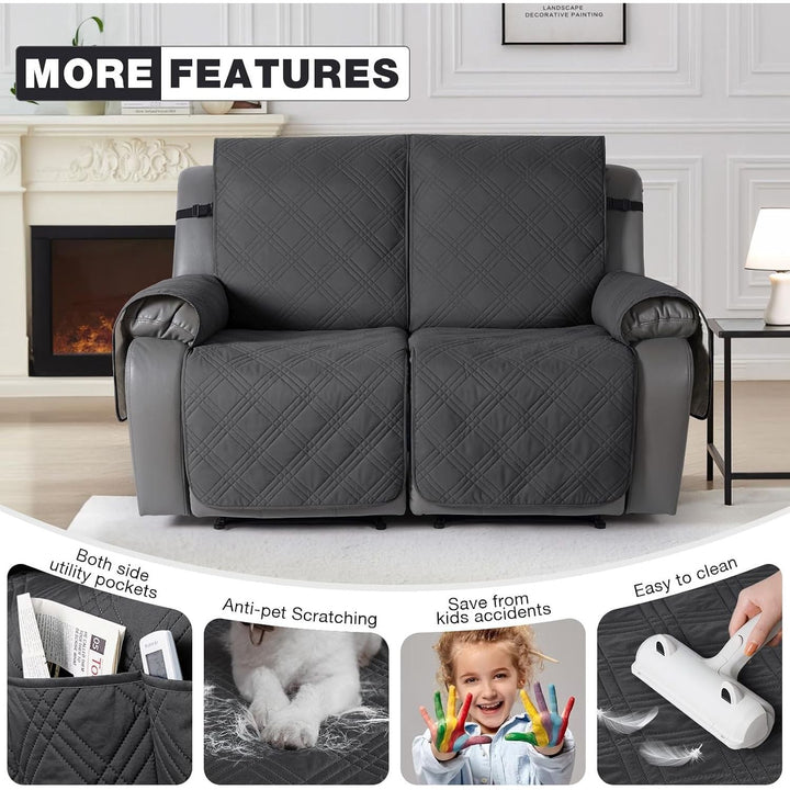 100% Waterproof Loveseat Recliner Cover, Non Slip Split Recliner Couch Cover with Elastic Straps, Washable Reclining Sofa Cover Furniture Protector for Kids, Pets(2 Seater, Dark Gray) - Just Closeouts Canada Inc.X003VZ7QBN