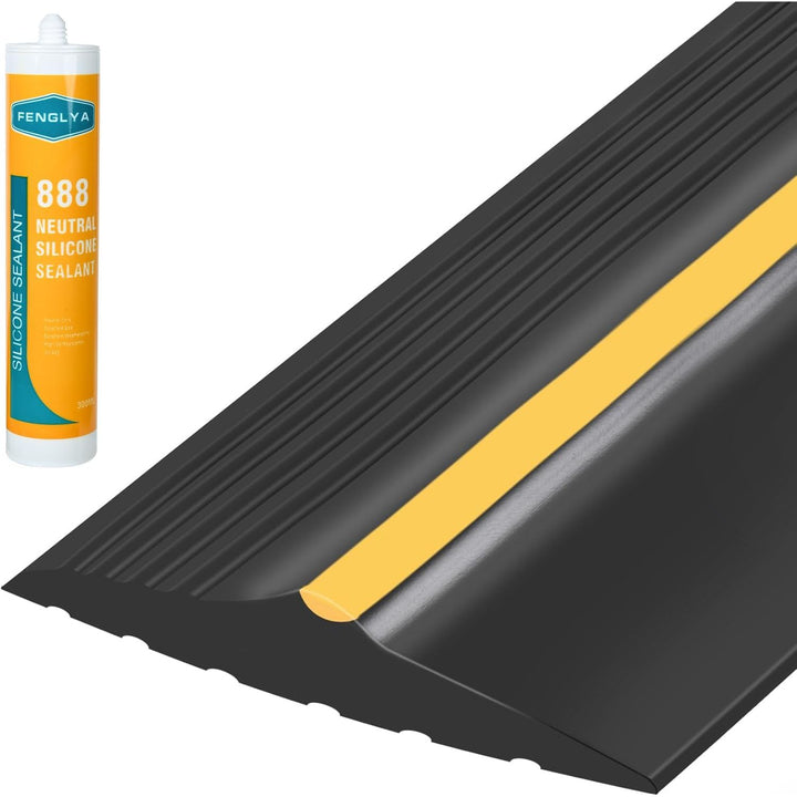 10FT Garage Door Bottom Threshold Seal Strip with 300ml Black Adhesive/Sealant, Universal Rubber DIY Bottom Floor Threshold Seal, Weatherproofing Weather Stripping Replacement (Black) - Just Closeouts Canada Inc.