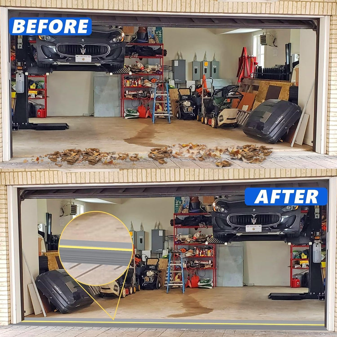 10FT Garage Door Bottom Threshold Seal Strip with 300ml Black Adhesive/Sealant, Universal Rubber DIY Bottom Floor Threshold Seal, Weatherproofing Weather Stripping Replacement (3.05M, Grey) - Just Closeouts Canada Inc.