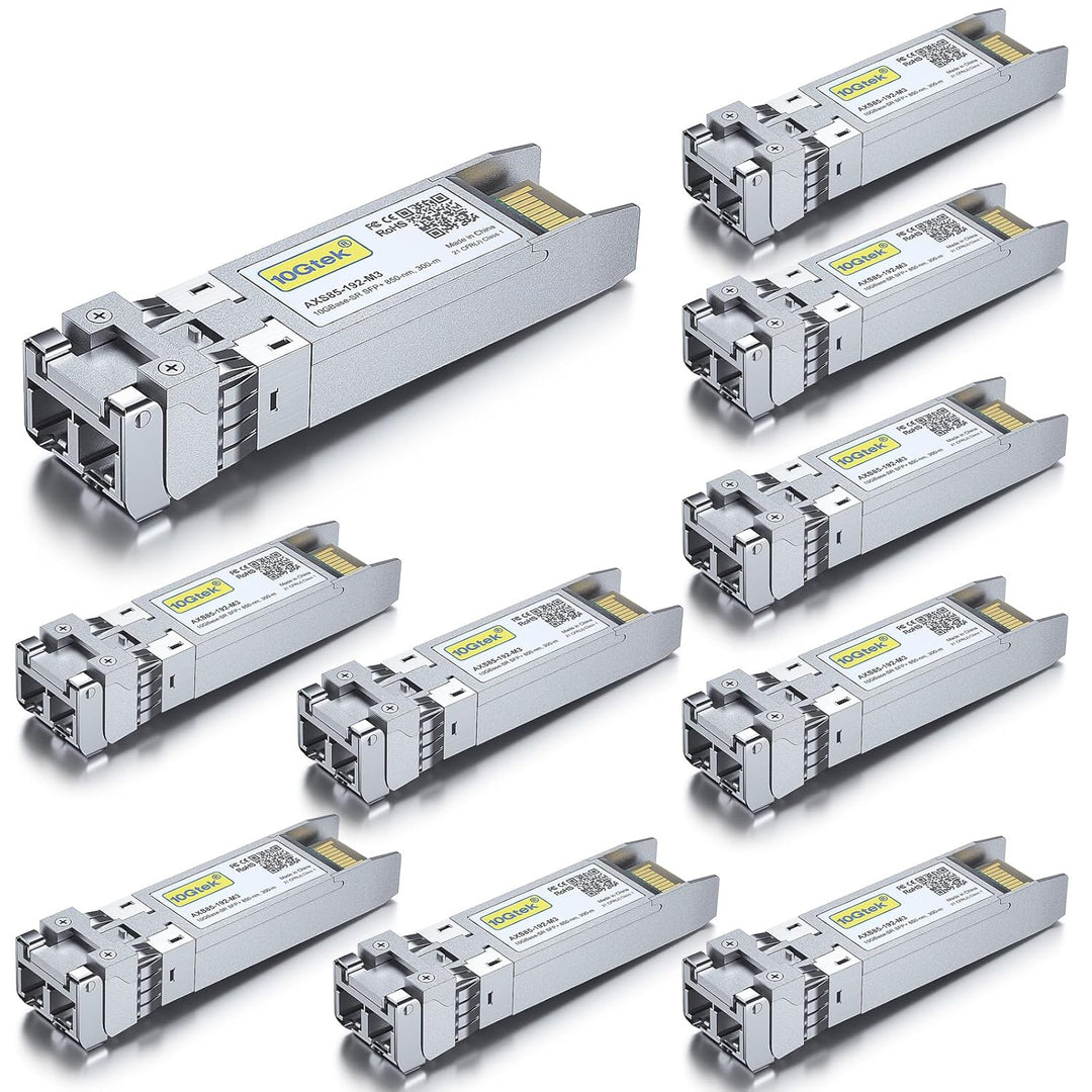 10Gtek 10GBase - SR SFP+ Transceiver, 10G 850nm MMF, up to 300 Meters, Compatible with Cisco SFP - 10G - SR, Ubiquiti unifi UF - MM - 10G, Mikrotik S+85DLC03D, D - Link, Supermicro, Netgear and More, Pack of 10 - Just Closeouts Canada Inc.