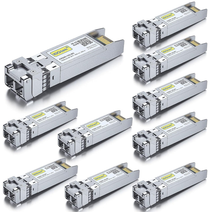 10Gtek 10GBase - SR SFP+ Transceiver, 10G 850nm MMF, up to 300 Meters, Compatible with Cisco SFP - 10G - SR, Ubiquiti unifi UF - MM - 10G, Mikrotik S+85DLC03D, D - Link, Supermicro, Netgear and More, Pack of 10 - Just Closeouts Canada Inc.
