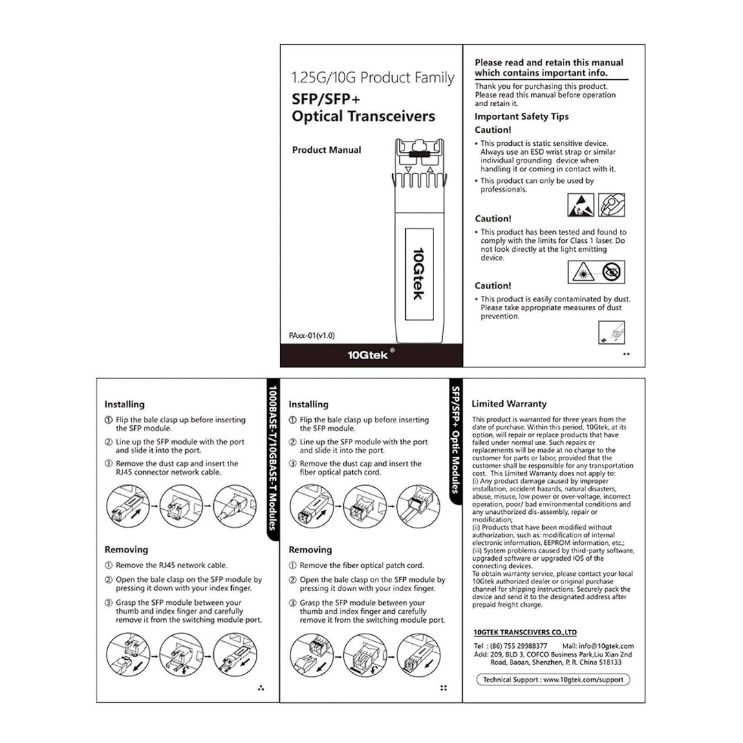 10Gtek 10GBase - SR SFP+ Transceiver, 10G 850nm MMF, up to 300 Meters, Compatible with Cisco SFP - 10G - SR, Ubiquiti unifi UF - MM - 10G, Mikrotik S+85DLC03D, D - Link, Supermicro, Netgear and More, Pack of 10 - Just Closeouts Canada Inc.