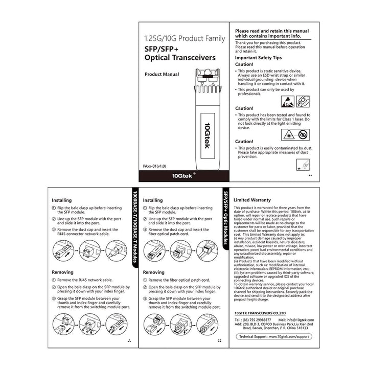 10Gtek 10GBase - SR SFP+ Transceiver, 10G 850nm MMF, up to 300 Meters, Compatible with Cisco SFP - 10G - SR, Ubiquiti unifi UF - MM - 10G, Mikrotik S+85DLC03D, D - Link, Supermicro, Netgear and More, Pack of 10 - Just Closeouts Canada Inc.