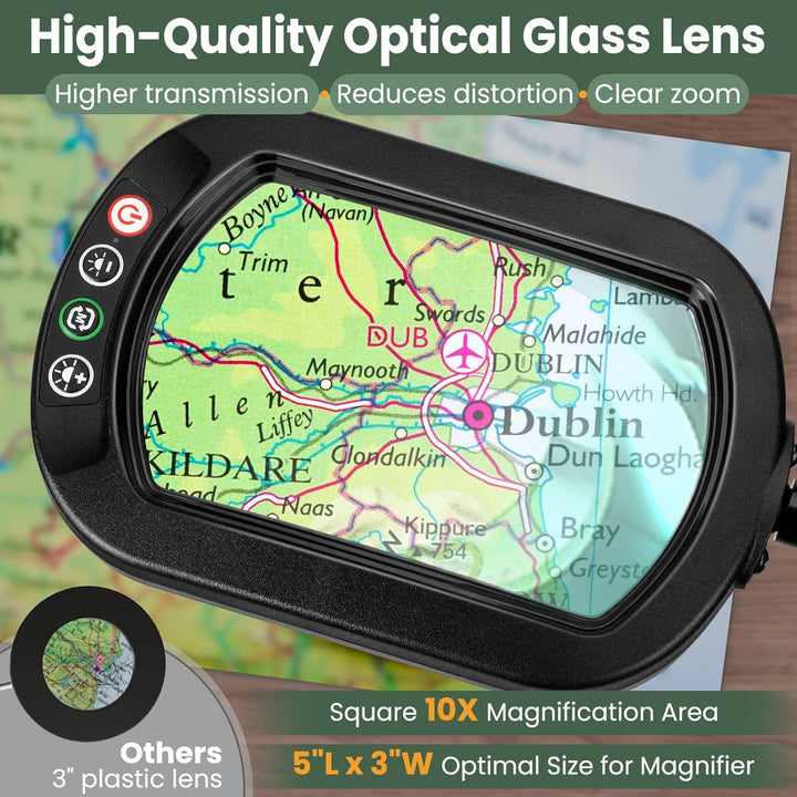 10X Rectangular Magnifying Glass with Light and Stand, 24" Flexible Gooseneck Floor Lamp, 3 - in - 1 LED 5 Color Modes, Brightness Stepless Dimmable Lighted Magnifier Hands Free for Craft, Hobby, Reading - Just Closeouts Canada Inc.