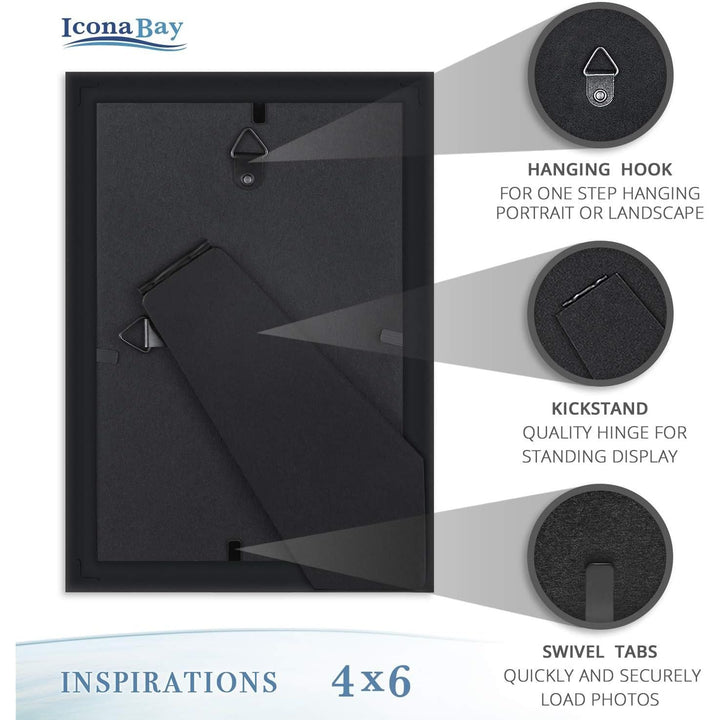 10x15 cm Black Picture Frame - Beautifully Detailed Moulding - Contemporary Picture Frame - Wall Mount or Table Top - Inspirations Collection, 1PK - Just Closeouts Canada Inc.669002366141