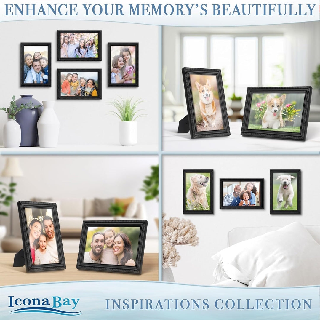 10x15 cm Black Picture Frame - Beautifully Detailed Moulding - Contemporary Picture Frame - Wall Mount or Table Top - Inspirations Collection, 1PK - Just Closeouts Canada Inc.669002366141