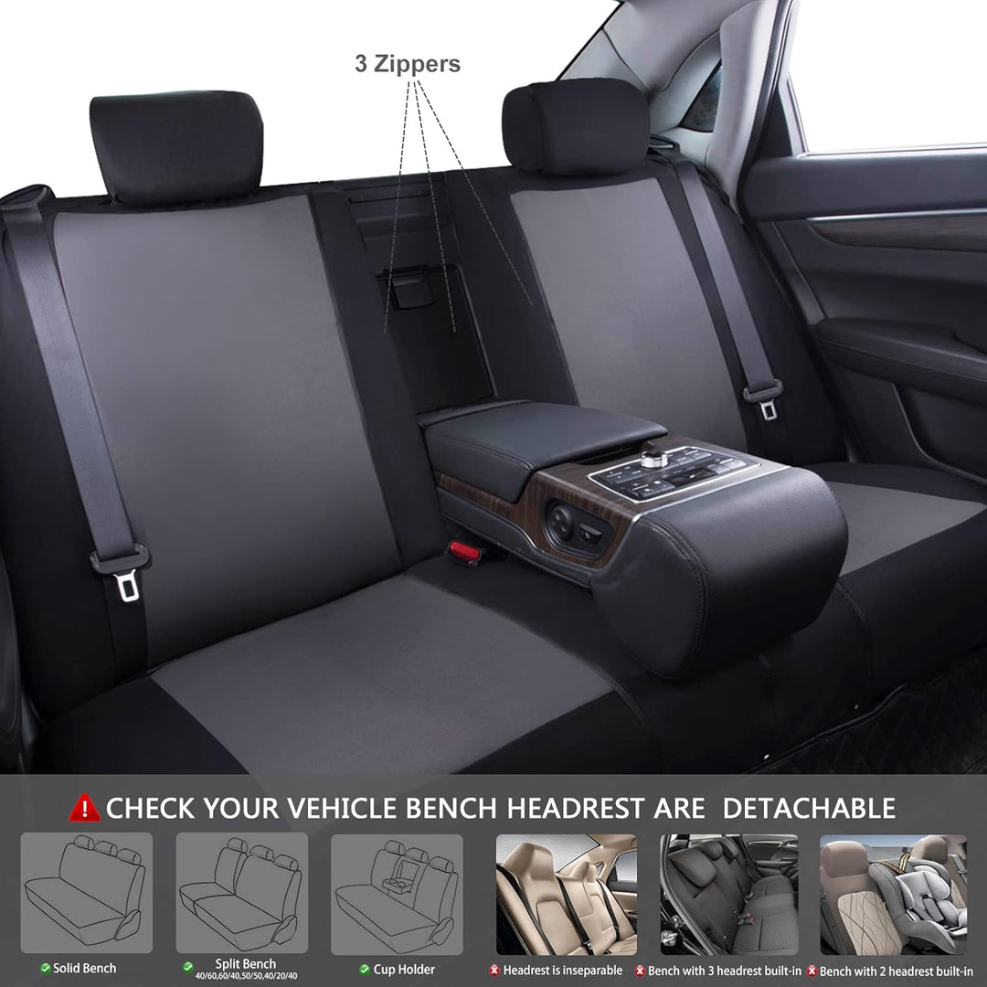 11PCS Universal Fit Car Seat Cover - 100% Breathable with 5mm Composite Sponge Inside, Airbag Compatible (Black with Gray) - Just Closeouts Canada Inc.