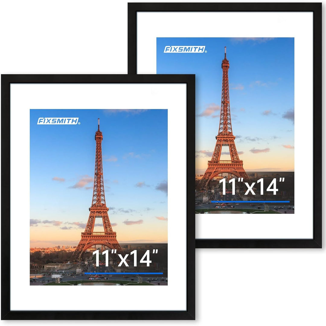 11x14 Picture Frame 2 Pack, Black Collage Wall Decor with HD Plexiglass, Display 8x10 with Mat or 11x14 Without Mat - Just Closeouts Canada Inc.6971152694512