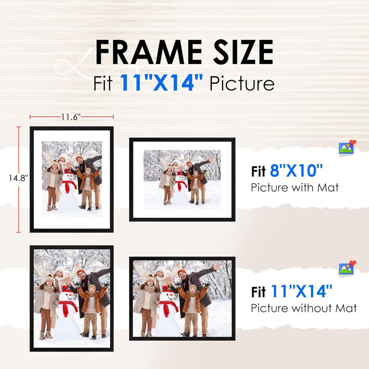 11x14 Picture Frame 2 Pack, Black Collage Wall Decor with HD Plexiglass, Display 8x10 with Mat or 11x14 Without Mat - Just Closeouts Canada Inc.6971152694512