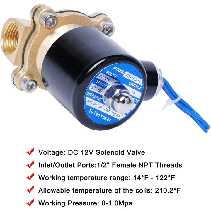 1/2-Inch Brass Solenoid Valve, 12V DC, Normally Closed - Just Closeouts Canada Inc.