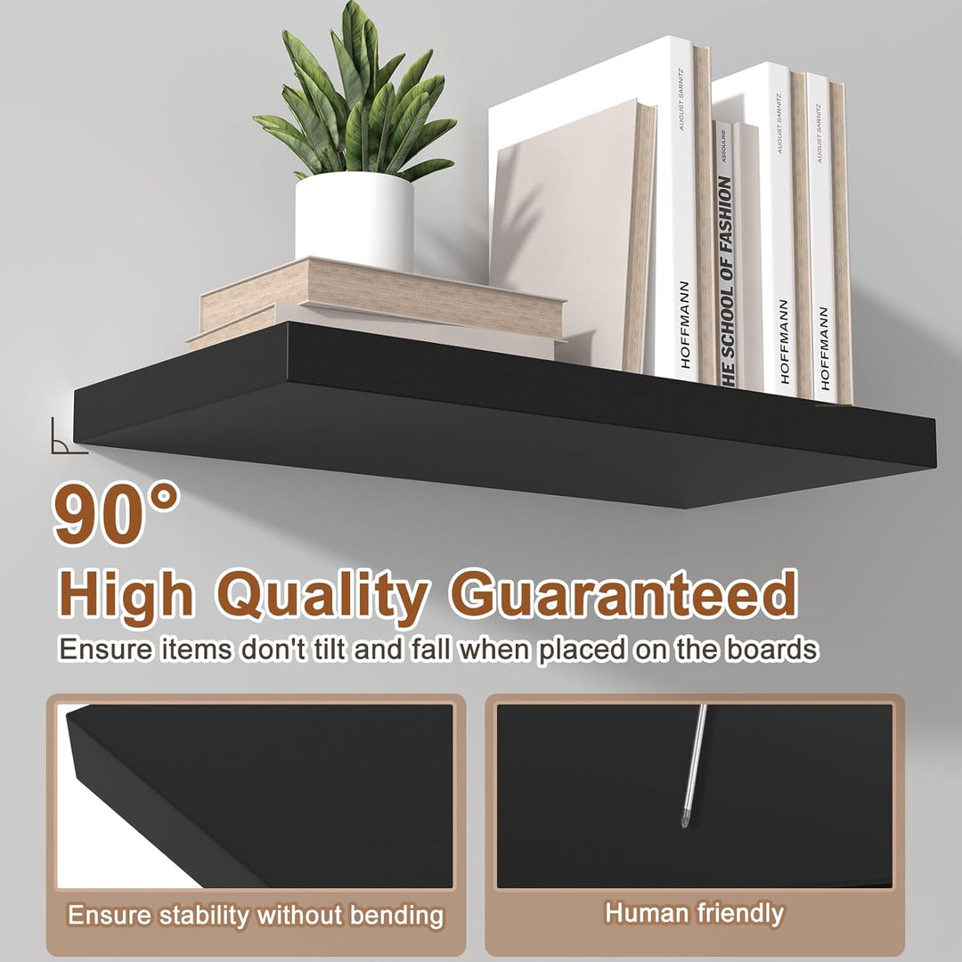 12 Inch Deep Floating Shelves for Wall 2 Pack Floating Shelves Large Storage Space Wall Mount Shelf for Living Room Kitchen Bathroom 36" W x 12" D x 1.2" H Black - Just Closeouts Canada Inc.