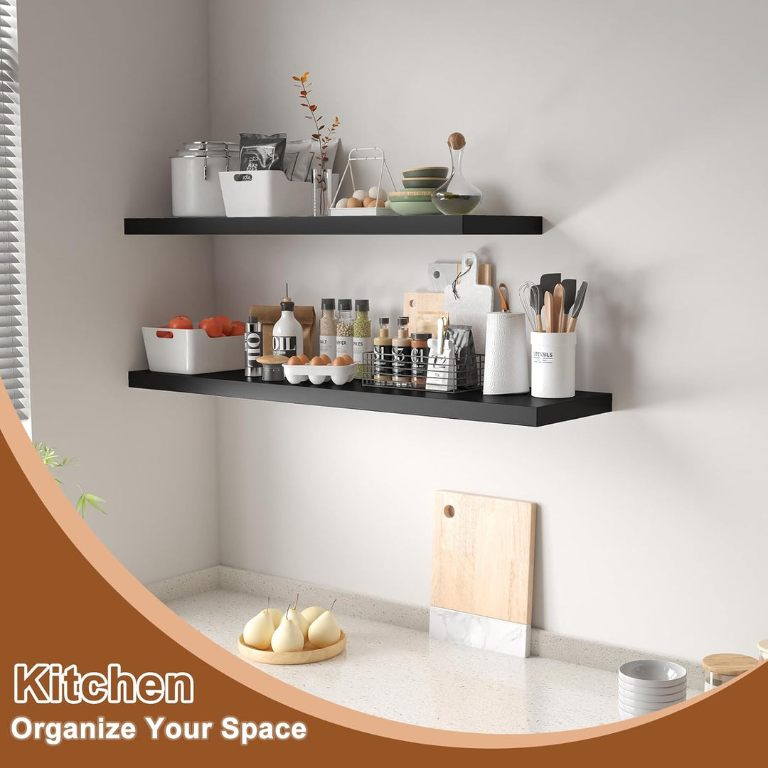 12 Inch Deep Floating Shelves for Wall 2 Pack Floating Shelves Large Storage Space Wall Mount Shelf for Living Room Kitchen Bathroom 36" W x 12" D x 1.2" H Black - Just Closeouts Canada Inc.