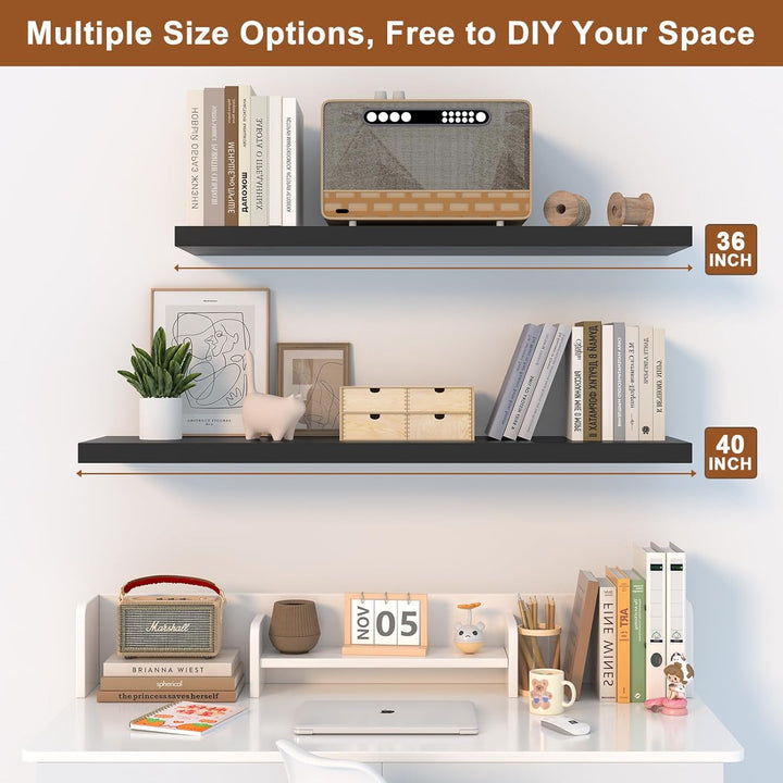 12 Inch Deep Floating Shelves for Wall 2 Pack Floating Shelves Large Storage Space Wall Mount Shelf for Living Room Kitchen Bathroom 36" W x 12" D x 1.2" H Black - Just Closeouts Canada Inc.