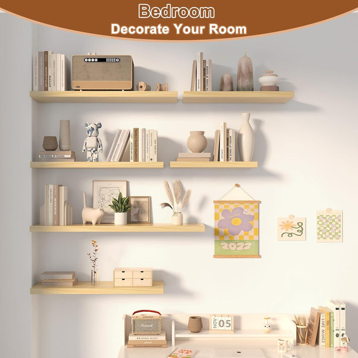 12 Inch Deep Floating Shelves for Wall 2 Pack Floating Shelves Large Storage Space Wall Mount Shelf for Living Room Kitchen Bathroom 36" W x 12" D x 1.2" H Oak - Just Closeouts Canada Inc.